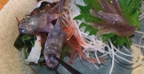 Peixe vivo ataca palito de madeira em restaurante japonês
