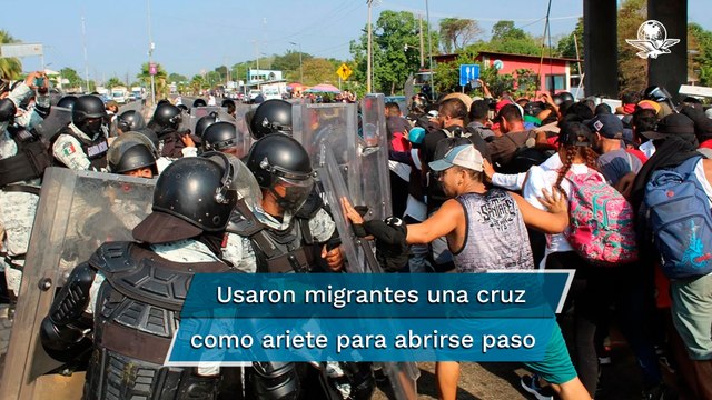 Migrantes y elementos de la Guardia Nacional se enfrentan en Chiapas