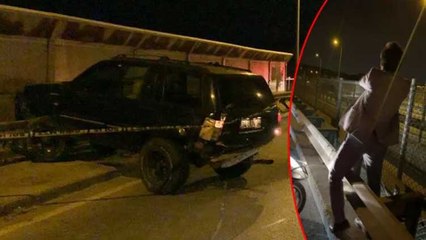 Viyadük üzerinde birçok kez bariyerlere çarpan sürücü ardından boşluğa atladı