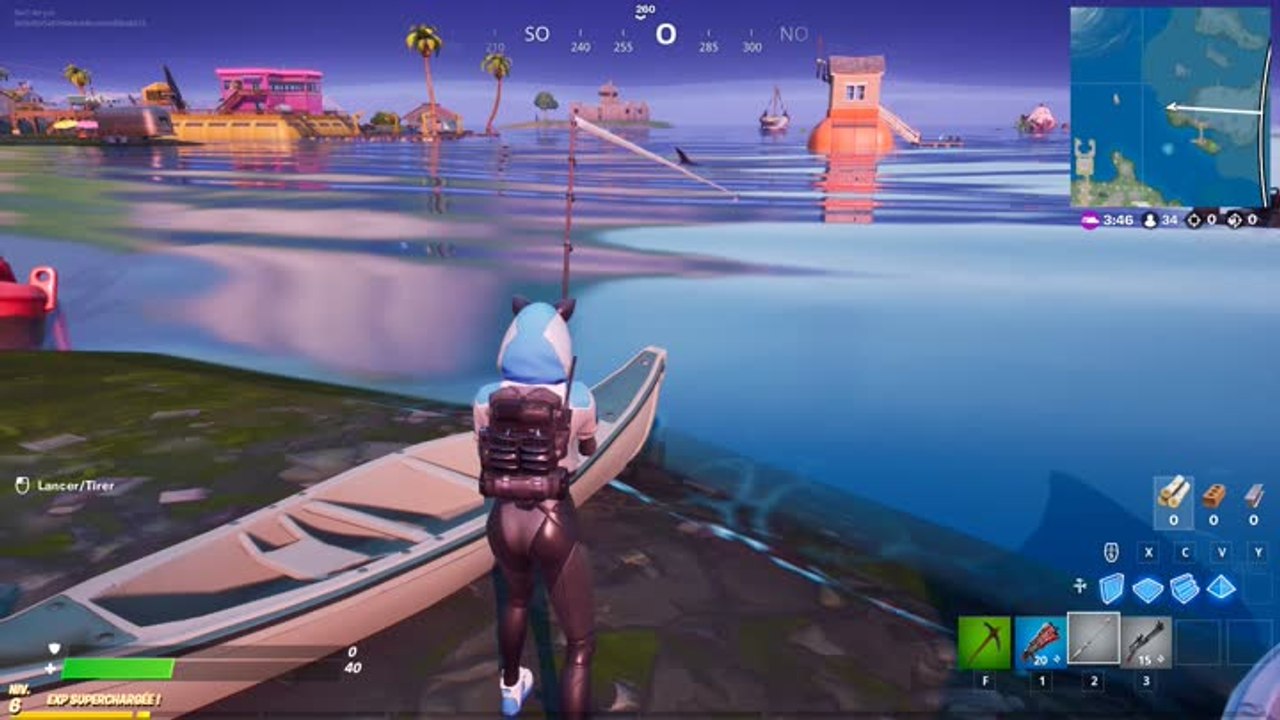 Utiliser une canne à pêche pour surfer derrière un requin à butin à Sweaty Sands (défi d'Aquaman)