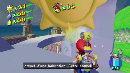 Super Mario Sunshine – Place Delfino : soleil secret n°7 "soleil boueux à nettoyer"