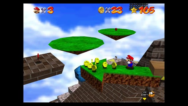 Super Mario 64 – Forteresse du Gros Whomp : étoile n°4 Pièces rouges dans les airs
