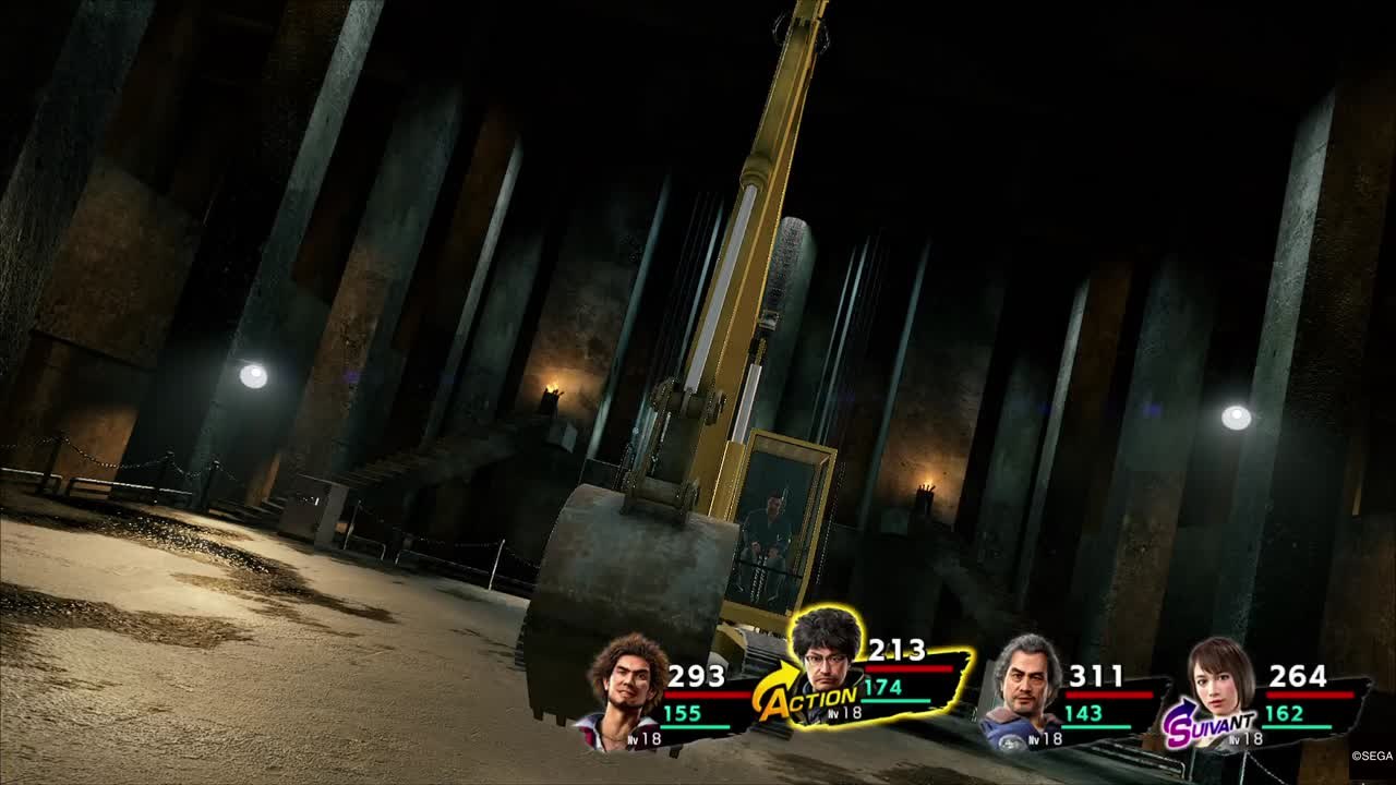 Yakuza Like a Dragon : Ichiban Kasuga face à un engin de chantier