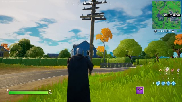 Fortnite, saison 5, quête journalière : Placer un mouchard sur un poteau téléphonique prés de Holly Hedges