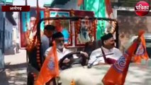RSS के सैकड़ों समर्थकों ने ढोल-नगाड़े के साथ निकाली पदयात्रा