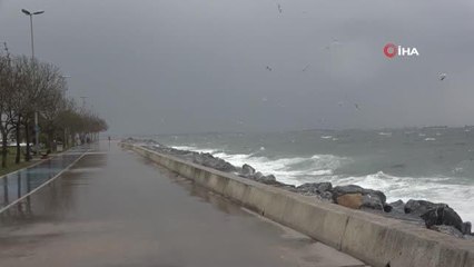 Pendik'te vatandaşlar şiddetli dalgalarla fotoğraf çekindi