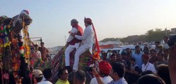 tilwara pashu mela  सांसद ने ​थामी ऊंट की लगाम, केन्द्रीय मंत्री ने की सवारी