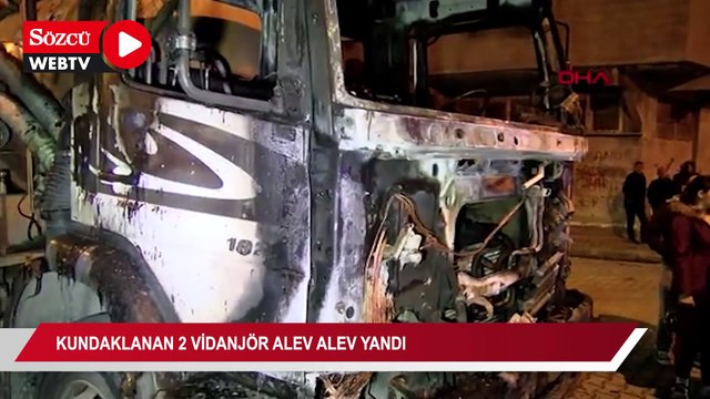 Esenyurt'ta kundaklanan 2 vidanjör alev alev yandı