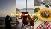 vlog ) Drive to Incheon | Ocean view cafe  | work from home with Sushi