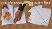 Making a kite with school book. Notebook kite making and flying