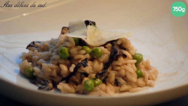 Risotto aux trompettes de la mort et petits pois