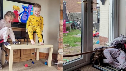 'Girl falls off table after being asked several times by her mom to get down '