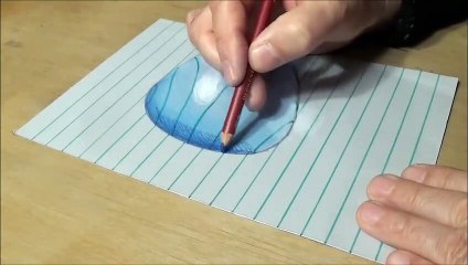 Very Easy - Drawing Big Water Drop on Lined Paper - 3D Anamorphic Illusion