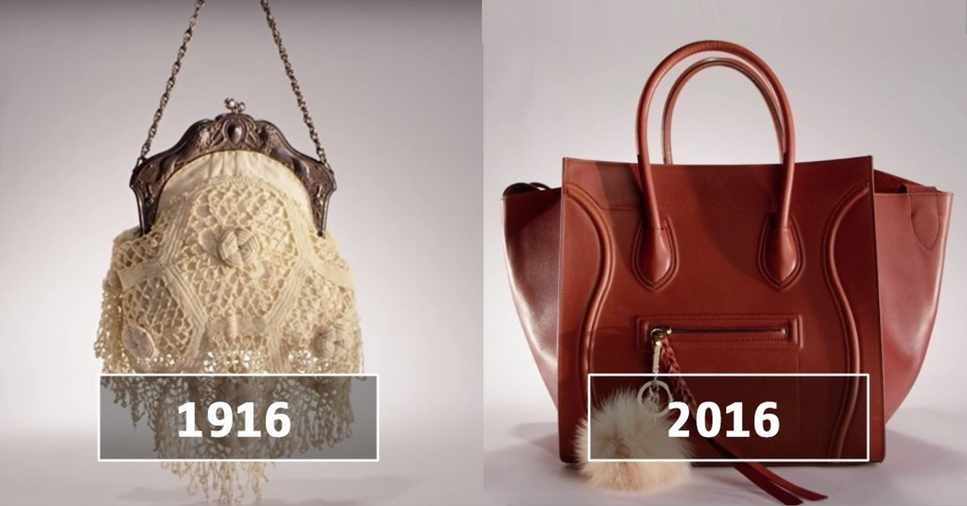 Die Entwicklung der Handtasche im Laufe der letzten 100 Jahre in zwei Minuten zusammengefasst