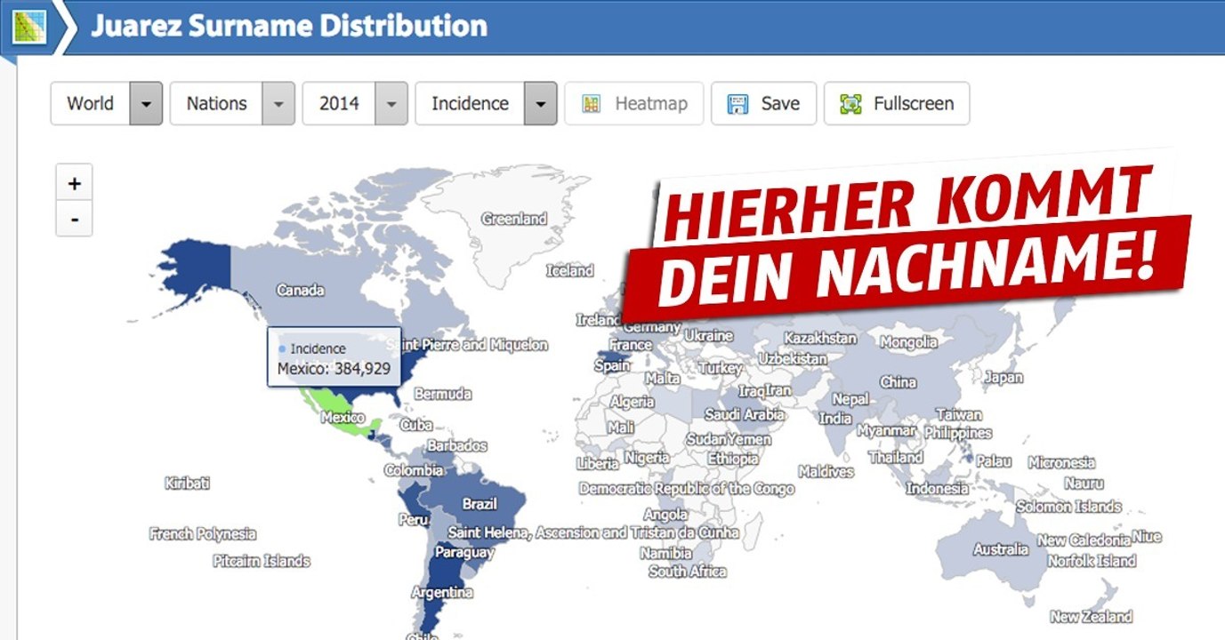 Auf diesem Ahnenportal kannst Du sehen, wie oft es Deinen Namen weltweit gibt und wo er am häufigsten auf der Welt zu finden ist