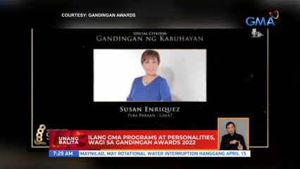 Ilang GMA programs at personalities, wagi sa Gandingan Awards 2022 | UB