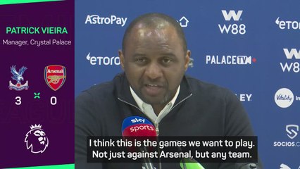 Vieira praises Palace 'intensity' after Arsenal win