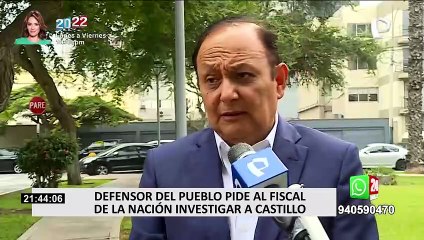 Defensor del Pueblo pide al fiscal Pablo Sánchez investigar al presidente Pedro Castillo