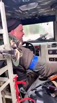 Ukrainian Soldiers in a captured Russian Tigr-M Infantry Mobility Vehicle