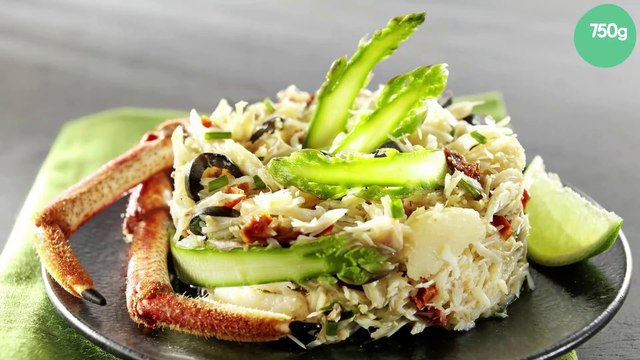 Araignée de mer en salade et tagliatelles d'asperges