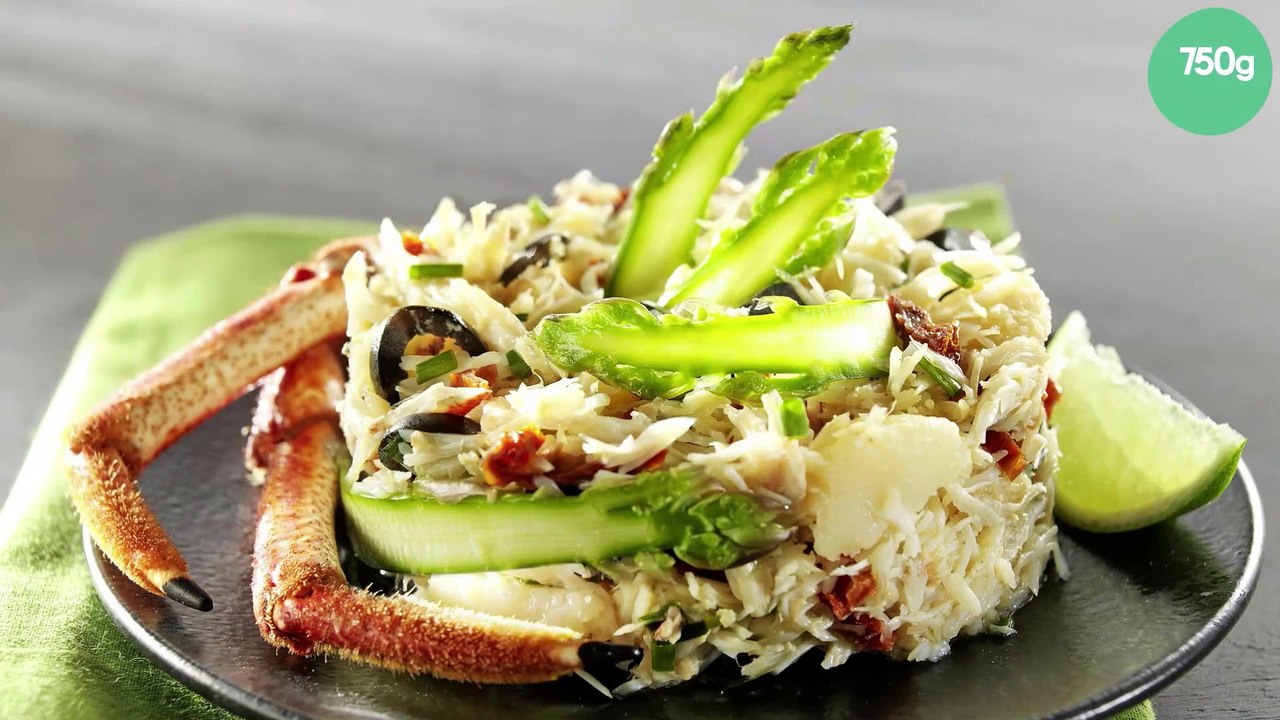 Araignée de mer en salade et tagliatelles d'asperges