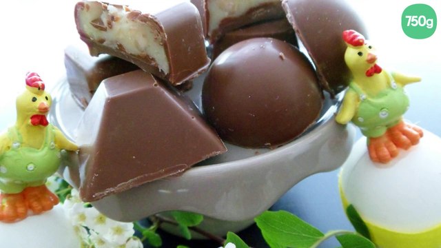 Chocolats au lait fourrés au chocolat blanc et noisettes