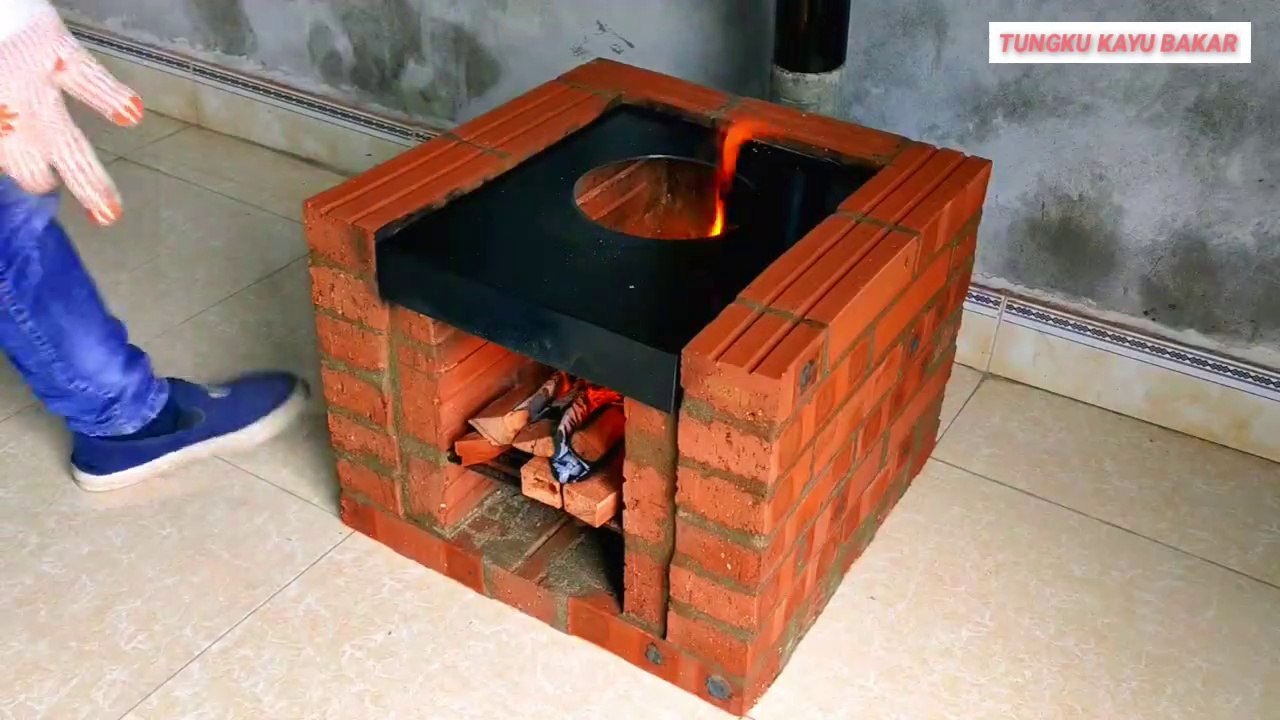 #010 Cara membuat Tungku kayu bakar tanpa asap dari bata merah || how to make firewood stove