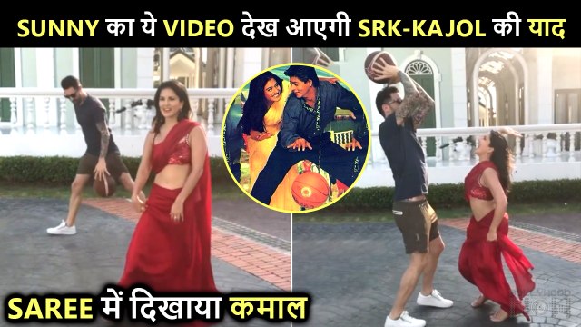 Impressive! Sunny Leone Plays Basketball In Sizzling Red Saree With Husband Daniel Weber