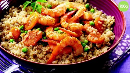 Quinoa à la noix de coco et crevettes aux curry