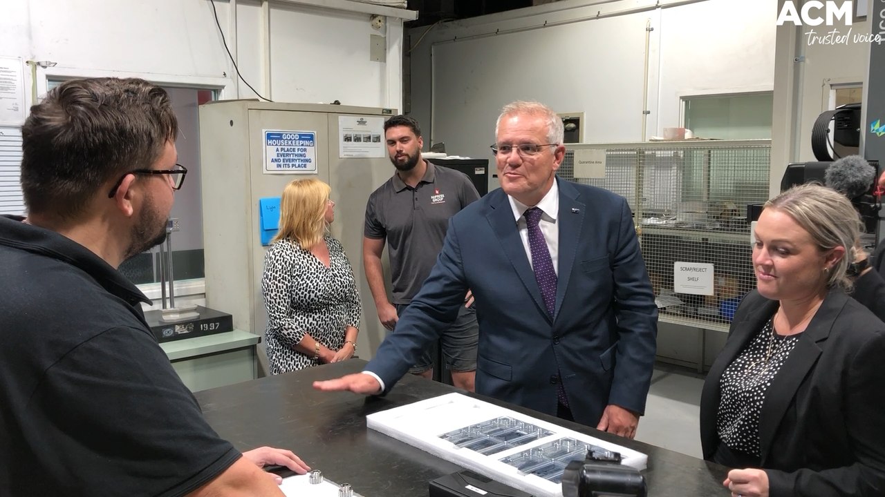 Prime Minister Scott Morrison visits Nupress Tools in Cardiff, NSW | April 6 2022 | Newcastle Herald