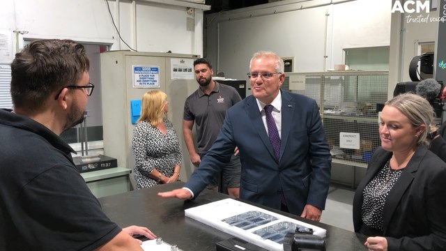 Prime Minister Scott Morrison visits Nupress Tools in Cardiff, NSW | April 6 2022 | Newcastle Herald