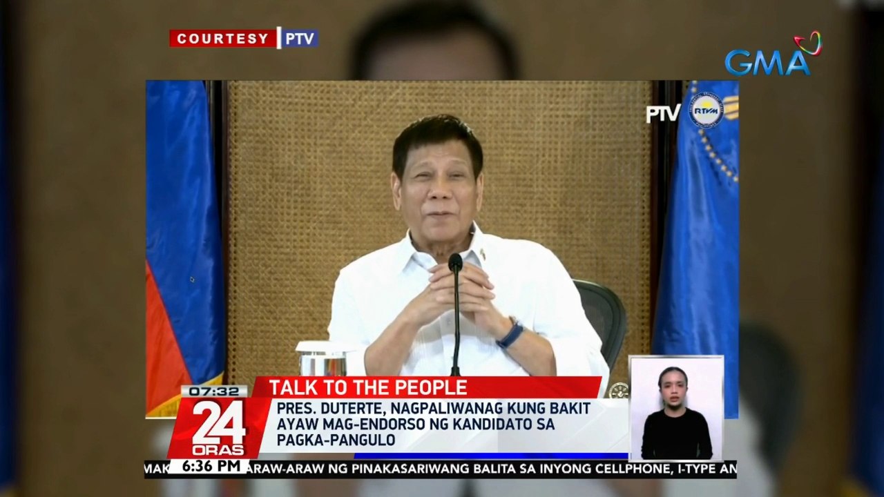 Pres. Duterte, nagpaliwanag kung bakit ayaw mag-endorso ng kandidato sa pagka-pangulo | 24 Oras