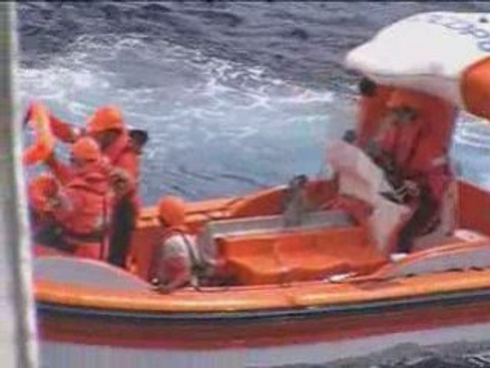 Emerald Princess conducting a rescue of two men in open seas