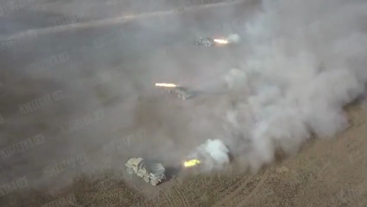 Russian Military fire grad multiple launched rocket system at target in Ukraine