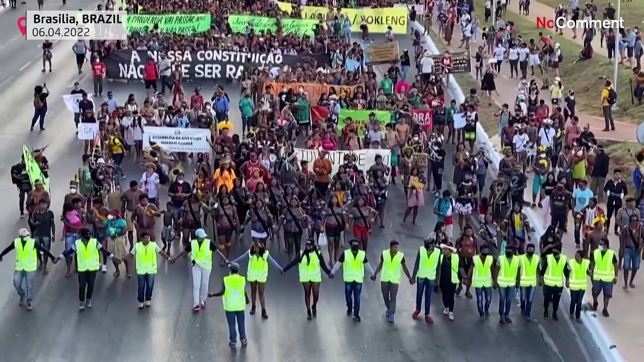 Indigene protestieren 'Es lebe Amazonien! Raus mit Bolsonaro!'