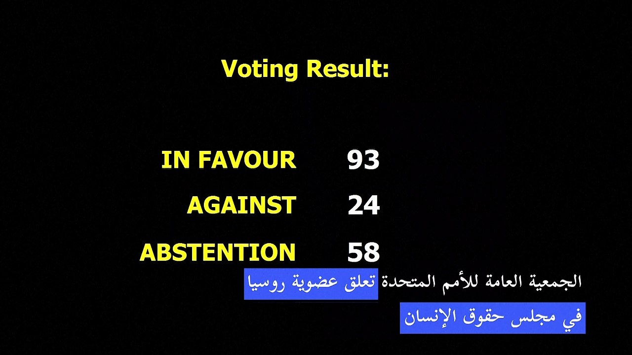 الجمعية العامة للأمم المتحدة تعلق عضوية روسيا في مجلس حقوق الإنسان