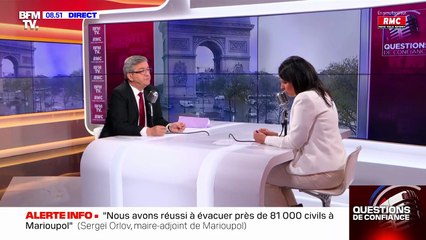 Extrait de "Questions de confiance" présenté par Apolline de Malherbe avec Jean-Luc Mélenchon comme invité