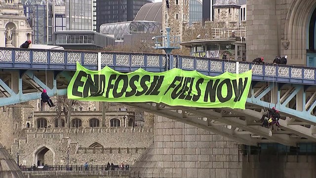 Extinction Rebellion stage climate change protests in London forcing closure of Tower Bridge