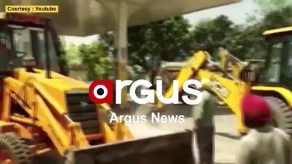 Bulldozer runs at Samajwadi Party MLA’s Petrol Pump in Bareilly, Uttar Pradesh