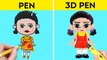 PEN VS 3D PEN || Genius ART HACKS and School Supplies || Who DRAWS IT BETTER by 123 GO! CHALLENGE