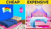 COOL ROOM MAKEOVER Deco on a BUDGET Cheap VS Expensive Items for Your Room by 123 GO CHALLENGE