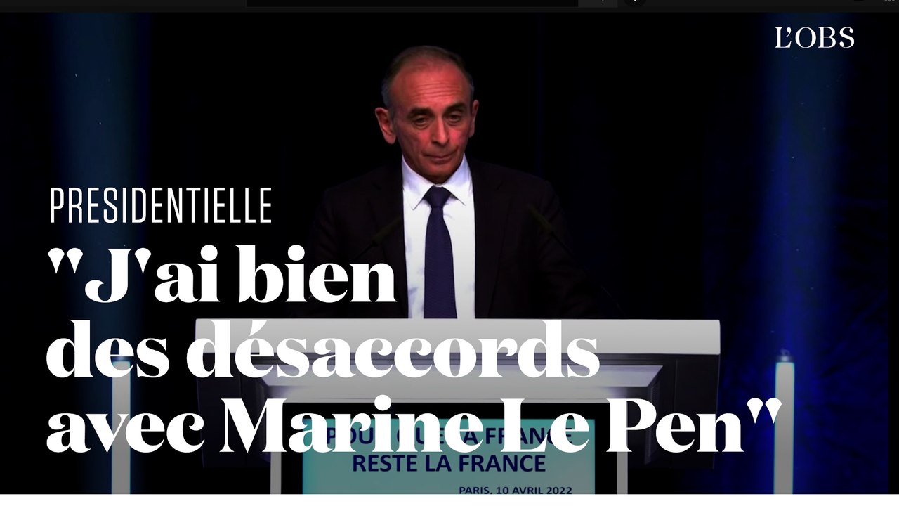 Zemmour appelle ses électeurs à voter pour Marine Le Pen, malgré les "désaccords"