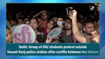 Delhi: Group of JNU students protest outside Vasant Kunj police station after scuffle between two Unions