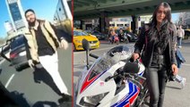 Motosikletli kadın sürücüye tükürüklü tacizde bulunup ölüm tehditleri savurdu! Anbean kamerada