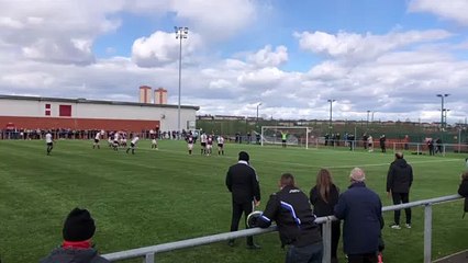 Petershill captain and centre-back Ross McCabe converts the title-winning spot-kick