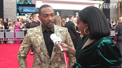 Anthony Mackie on the 2022 Grammys Red Carpet