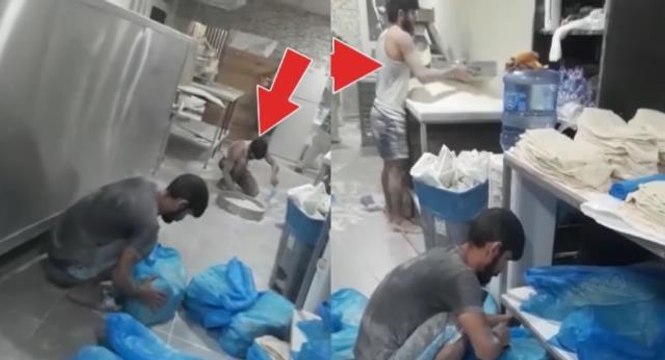 Fırında skandal görüntü: Yere dökülen unları kürekle toplayıp lavaş yaptı