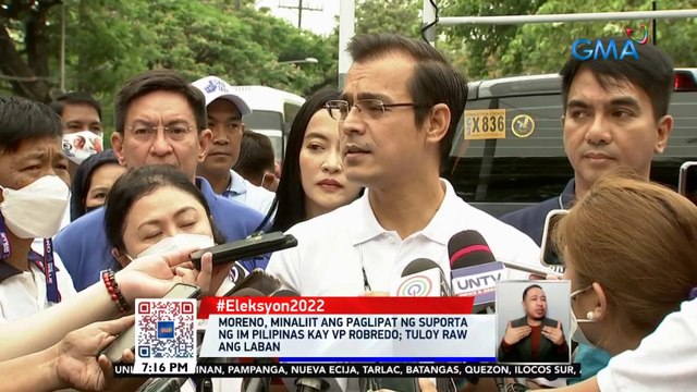 Moreno, minaliit ang paglipat ng suporta ng IM Pilipinas kay Robredo; tuloy raw ang laban | 24 Oras
