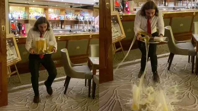 ''Wedding Disaster!' Bar server spills drinks on the floor while dancing '