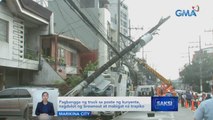 Pagbangga ng truck sa poste ng kuryente, nagdulot ng brownout at mabigat na trapiko | Saksi